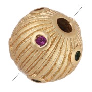 7mm Round Ridged Bead and Zirconium Oxides - Fine gold plated - Fuchsia - Green|raw }}