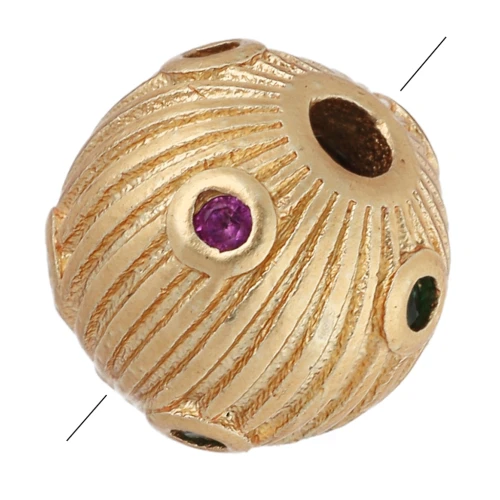 7mm Round Ridged Bead and Zirconium Oxides - Fine gold plated - Fuchsia - Green