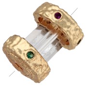12x9 mm hammered tube bead with zirconium oxides - Fine gold plated x1|raw }}