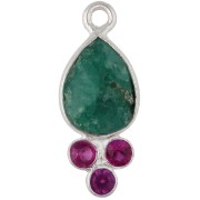 Pink Chalcedony - 18x7mm teardrop pendant with gemstone, Fine silver plated, emerald and chalcedony imitation 18x7mm teardrop pendant with gemstone, Fine silver plated, emerald and chalcedony imitation