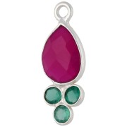 Pink Chalcedony - 18x7mm Teardrop Pendant with Gemstone, Fine Silver Plating - Pink Chalcedony & Green Onyx 18x7mm Teardrop Pendant with Gemstone, Fine Silver Plating - Pink Chalcedony & Green Onyx