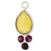 18x7mm Teardrop Pendant, Gemstone, Fine silver plated, Yellow Chalcedony & Garnet