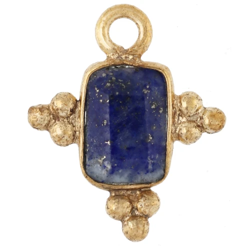 Faceted rectangular charm, 13x11 mm gemstone - Fine gold plated - Lapis lazuli