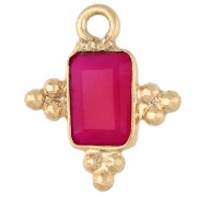 Faceted Rectangular Charm, 13x11mm Gemstone, Fine gold plated - Pink Chalcedony