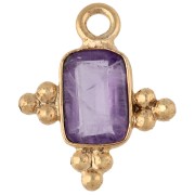 Faceted rectangular charm, 13x11 mm gemstone - Fine gold plated - Amethyst
