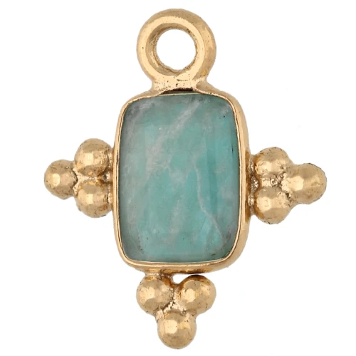 Faceted rectangular charm, 13x11 mm gemstone - Fine gold plated - Amazonite