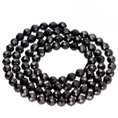 4 mm Round Faceted Gemstone Beads - Black Spinel x 38 cm