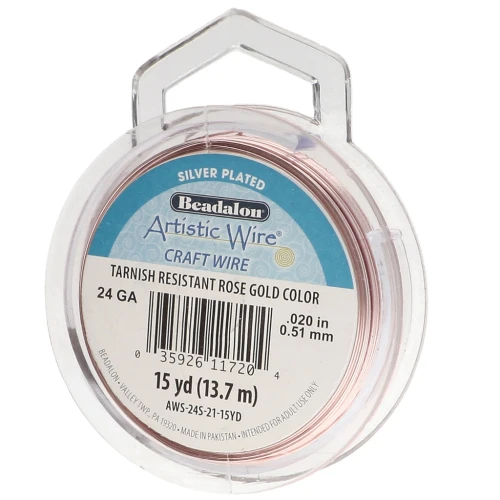 Artistic Wire Copper Wire, 0.51 mm, Silver-Plated with Rose Gold Finish, Tarnish-Resistant x13.7m