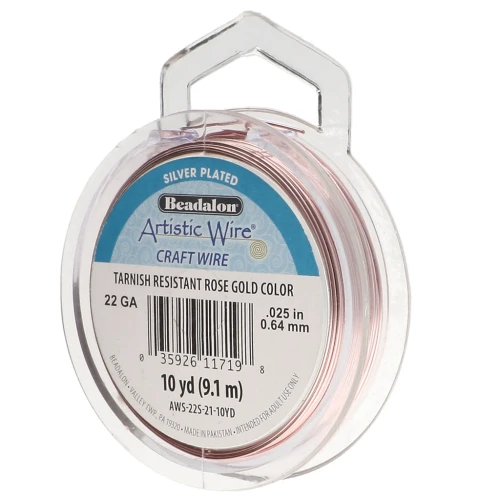 Artistic Wire Copper Wire, 0.64 mm, Silver-Plated with Rose Gold Finish, Tarnish-Resistant x9.1m