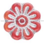 18 mm Glass Flower Beads - Silver-Red x4