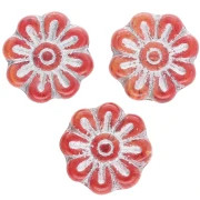18 mm Glass Flower Beads - Silver-Red x4
