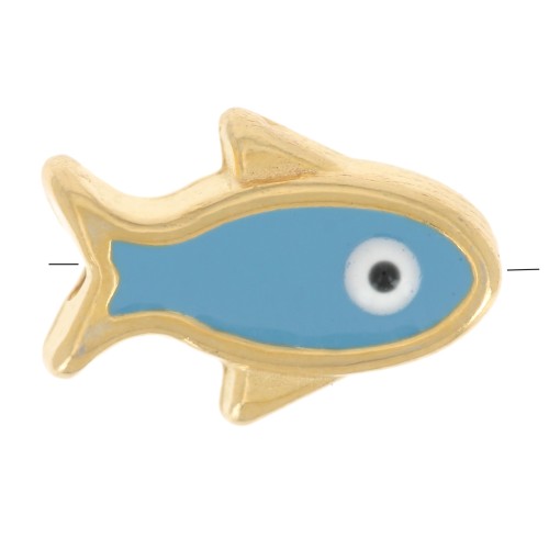 Fish bead epoxy resin lucky eye 12x8 mm - Turquoise - Gold x1