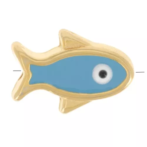 Fish bead epoxy resin lucky eye 12x8 mm - Turquoise - Gold x1