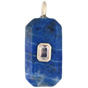 Rectangular Pendant, 34x15 mm, Gemstone and CZ - Lapis Lazuli - Yellow or Crystal