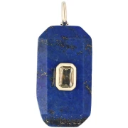 Rectangular Pendant, 34x15 mm, Gemstone and CZ - Lapis Lazuli - Yellow or Crystal
