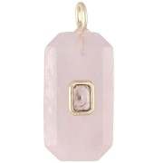 Rectangular Pendant, 34x15 mm, Gemstone and CZ - Rose Quartz - Yellow or Crystal