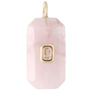 Rectangular Pendant, 34x15 mm, Gemstone and CZ - Rose Quartz - Yellow or Crystal