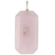 Rectangular Pendant, 34x15 mm, Gemstone and CZ - Rose Quartz - Yellow or Crystal