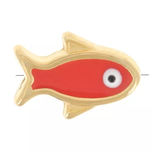 Epoxy resin fish bead lucky eye 12x8 mm - Coral - Gold x1