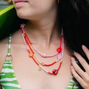 Epoxy resin fish bead lucky eye 12x8 mm - Coral - Gold x1