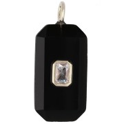 Rectangular Pendant, 34x15 mm, Gemstone and CZ - Black Onyx - Yellow or Crystal