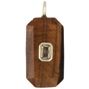 Rectangular Pendant, 34x15mm, Gemstone and CZ - Tiger's Eye - Yellow or Crystal