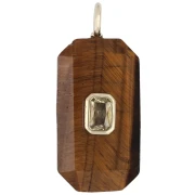 Rectangular Pendant, 34x15mm, Gemstone and CZ - Tiger's Eye - Yellow or Crystal