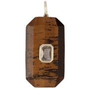 Rectangular Pendant, 34x15mm, Gemstone and CZ - Tiger's Eye - Yellow or Crystal