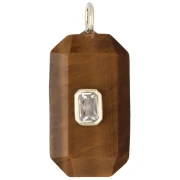 Rectangular Pendant, 34x15mm, Gemstone and CZ - Tiger's Eye - Yellow or Crystal