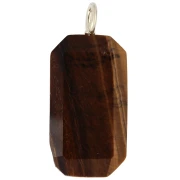 Rectangular Pendant, 34x15mm, Gemstone and CZ - Tiger's Eye - Yellow or Crystal
