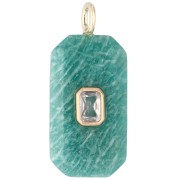 Rectangular Pendant, 34x15 mm, Gemstone and CZ - Amazonite - Yellow or Crystal