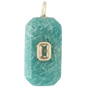 Rectangular Pendant, 34x15 mm, Gemstone and CZ - Amazonite - Yellow or Crystal