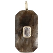 Rectangular Pendant, 34x15 mm, Gemstone and CZ - Labradorite - Yellow or Crystal