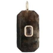 Rectangular Pendant, 34x15 mm, Gemstone and CZ - Labradorite - Yellow or Crystal