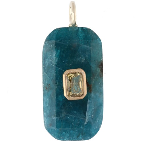 Rectangular Pendant, 34x15 mm, Gemstone and CZ - Apatite - Yellow or Crystal