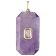 Rectangular Pendant, 34x15 mm, Gemstone and CZ - Amethyst - Yellow or Clear