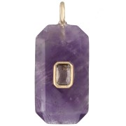 Rectangular Pendant, 34x15 mm, Gemstone and CZ - Amethyst - Yellow or Clear