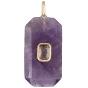 Rectangular Pendant, 34x15 mm, Gemstone and CZ - Amethyst - Yellow or Clear