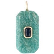Rectangular Pendant, 34x15 mm, Gemstone and CZ - Amazonite - Blue