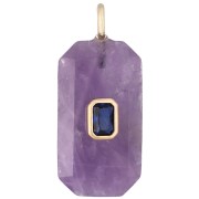 Rectangular Pendant, 34x15 mm, Gemstone and CZ - Amethyst - Blue