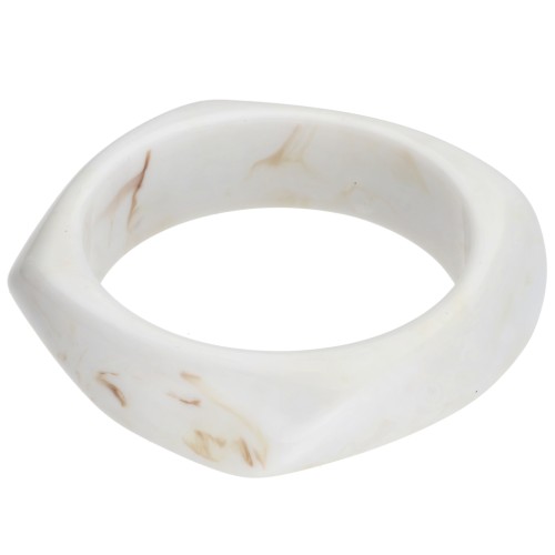 65 mm irregular square bangle made of opaque resin - Marbled white x1