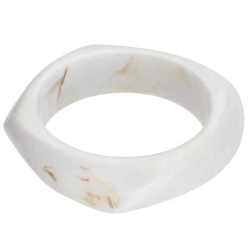 65 mm irregular square bangle made of opaque resin - Marbled white x1