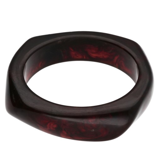 65 mm irregular square bangle made of translucent resin, dark brown marbled x1