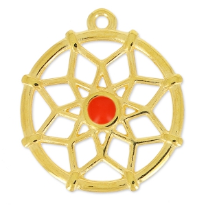 Pendant dreamcatcher époxy 30 mm red/gold tone x1