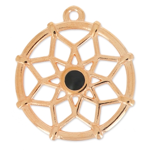 Pendant dreamcatcher époxy 30 mm black/gold tone rose x1