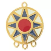 Spacer enamelled 3 rangs 38 mm Mint/blue/red/gold tone x1