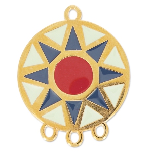 Spacer enamelled 3 rangs 38 mm Mint/blue/red/gold tone x1