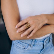Wide Ring with Multi-Ring Design - Size 50 - Gold-Plated 304 Stainless Steel x1