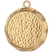 23 mm Round Embroidered Pendant - Flower Pattern - Gold-Plated 304 Stainless Steel x1
