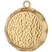 23 mm Round Embroidered Pendant - Flower Pattern - Gold-Plated 304 Stainless Steel x1